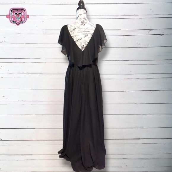 Jj's House Elegant Black Chiffon Flutter Sleeve Maxi Gown, Large - Picture 5 of 9